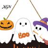 Wooden Seasonal Front Porch Ornament Halloween Ghost Door Sign, Cute Ghosts Hanging Wreath, Rustic Happy Kids Room Festive Wall Art Welcome