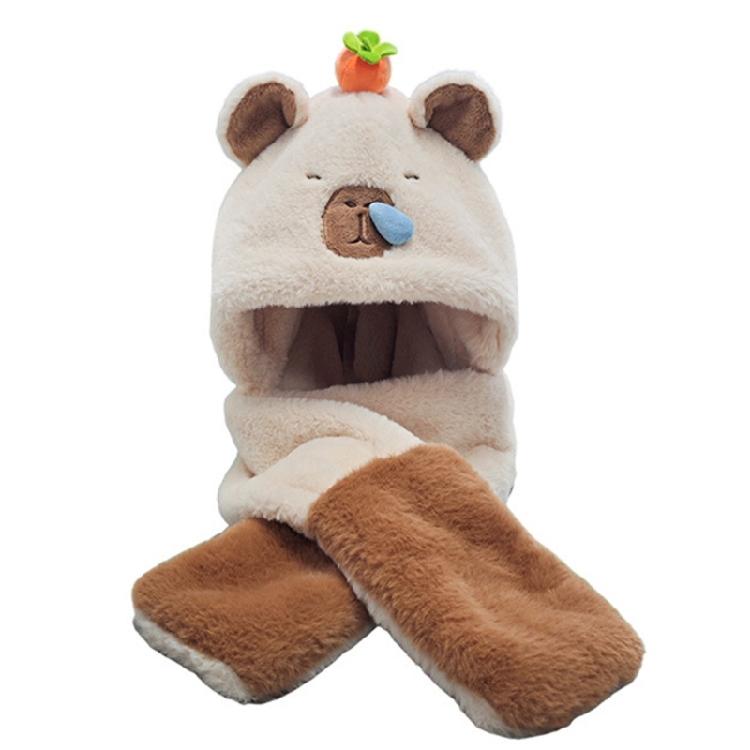 Furry Capybara Hat for Cycling and Running Sport Thicken Capybara Gloves Thick