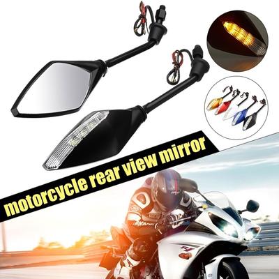 2x 10mm Motorcycle LED Turn Signals Rearview Mirror Scooter E-Bike Rear View Mirrors Back Side Convex Mirror