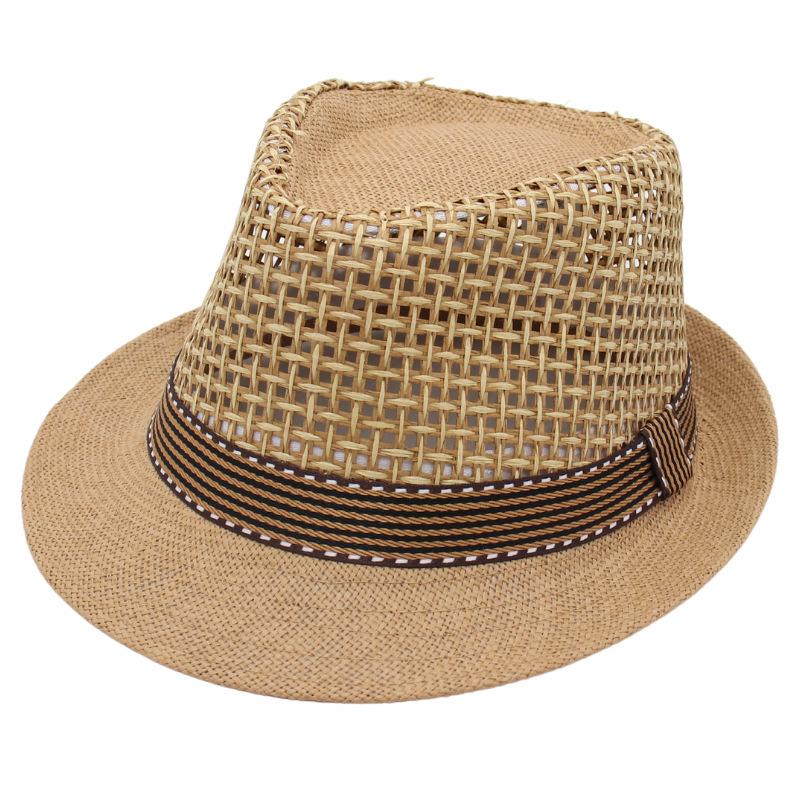 Spring And Summer Gentleman Straw Hat Breathable Cool Hat Short Brim Sun Hat Old-Fashioned Jazz Hat Men'S And Women'S Hollow Top Hat Purely Handmade