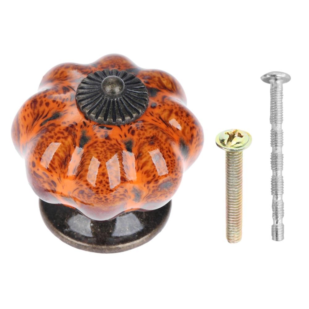 1pc Antique Pumpkin Ceramic Door Knob for Cabinets Cupboard Dresser Drawers Kitchen Furniture Handles Pulls with 2 Sizes Screws