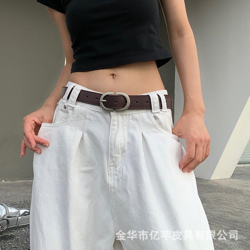 Womens Pin Buckle Belt Coffee PU Leather Versatile Jeans Ins Style