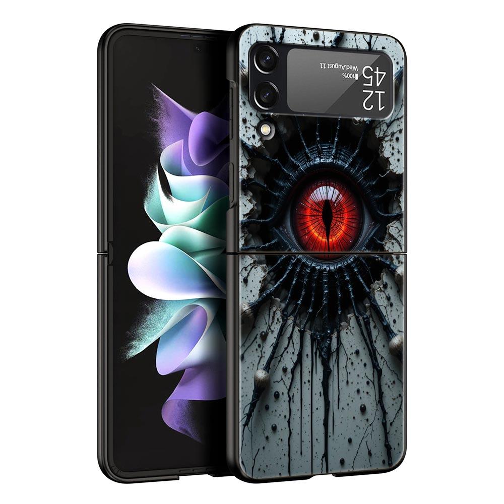 Spooky Scary Red Eye Hard PC Phone Case For Samsung Galaxy Z Flip 7 6 5 4 Black Cover For Galaxy Z Flip 3 Foldable Shell Fundas