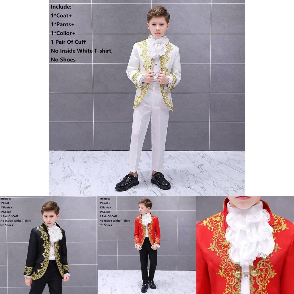Child Prince Royalty Halloween Costume Boy Gold Flower Cospaly Clothes King