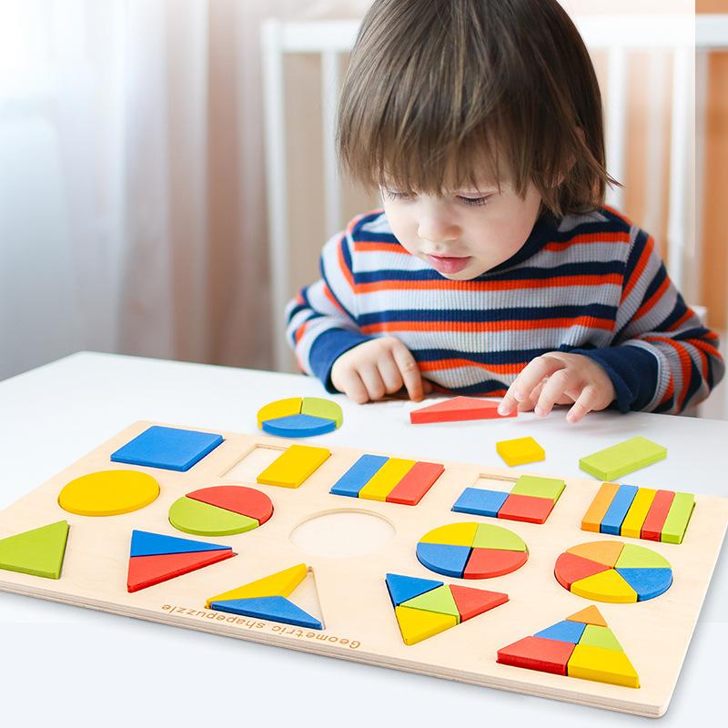 Formerkennung Zuordnungsspielzeug 1-2-3 Jahre Baby Früherziehung Geometrie Aliquote Tafel Kinder Holzpuzzle