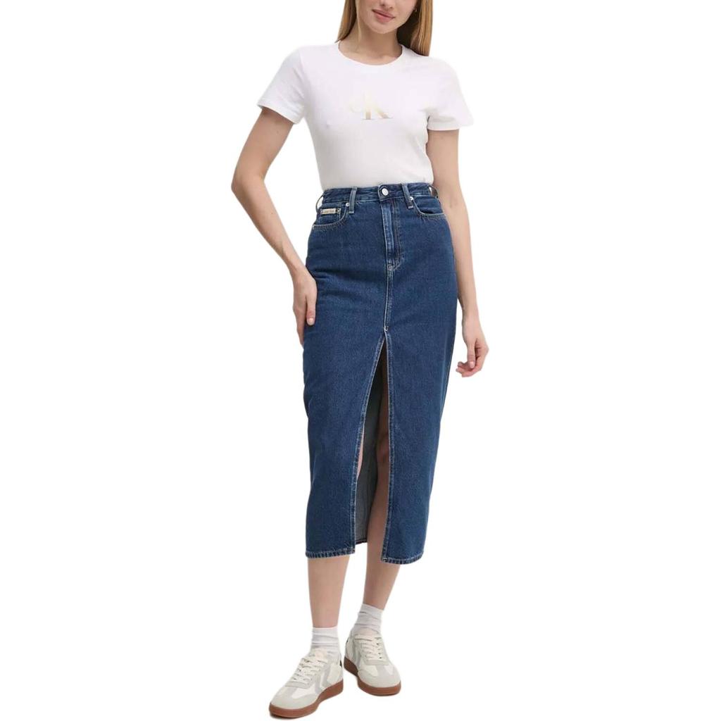 Calvin Klein Letter Print Slim Fit Round Neck Short Sleeve T-Shirt Women Tops White J20J224982-YAF