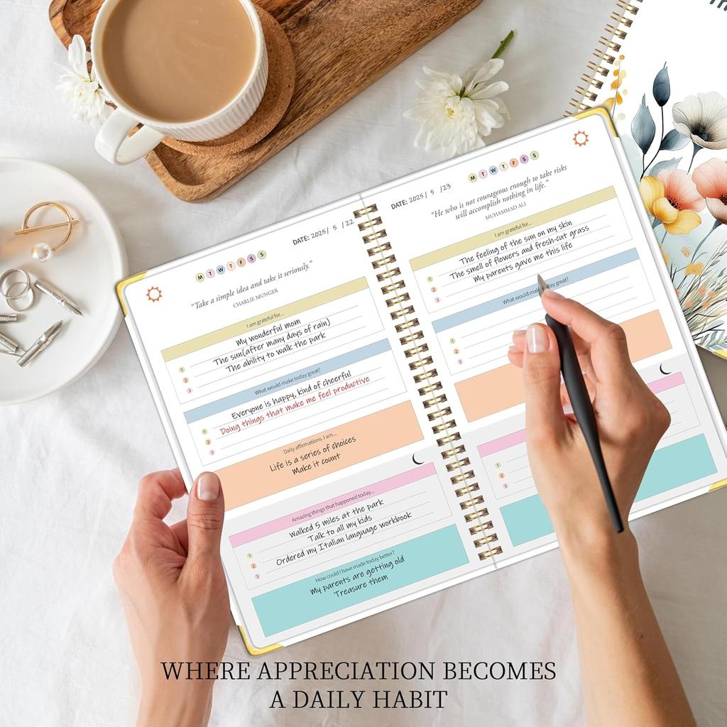 The Gratitude Journal for Women & Men, Hardcover Spiral 5 Minute Daily Gratitude Journal for More Happiness, Optimism, Affirmation & Reflection with
