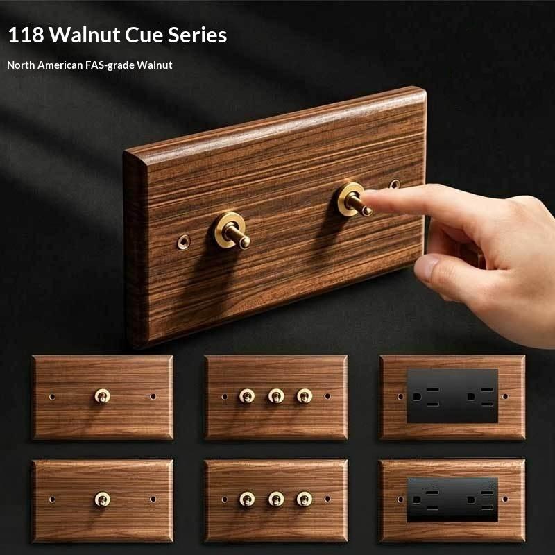 Solid Walnut Wood Wall Switch Socket Retro Brass Toggle Switch 1/2/3 Gang Brazilian Type N Outlet Usb Type-C