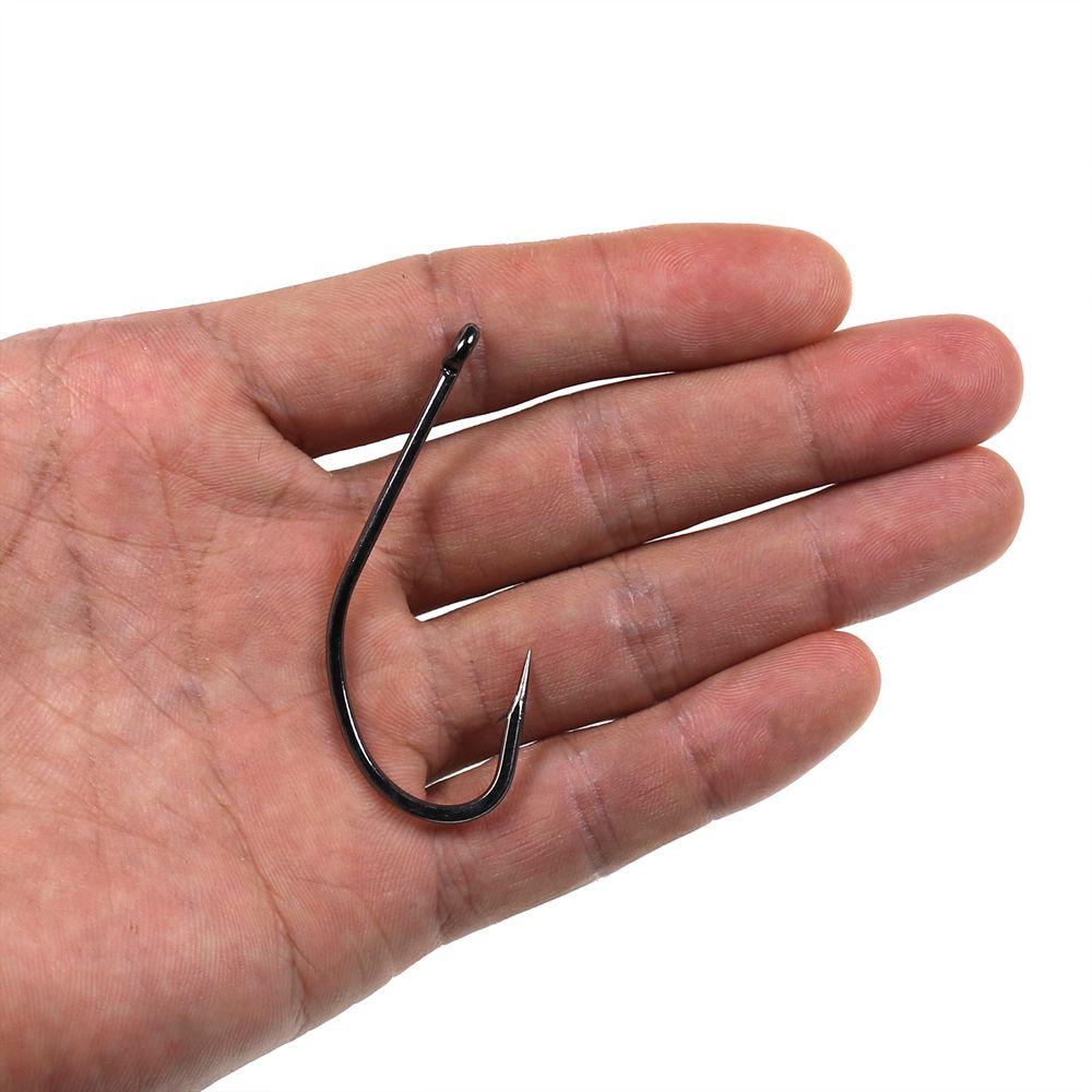 Black Nickle Big Long Shank Off-set Fishing Hook Barbed Fishing Hooks Flattened Sharped Fishhooks