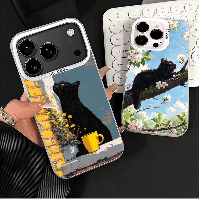 Schwarze Katze Ästhetik Muster Stoßfeste Handyhülle für iPhone 17 Air 16 16E 15 Pro Max 14 Plus 13 Mini 12 Rückseite Anti Fall Fu