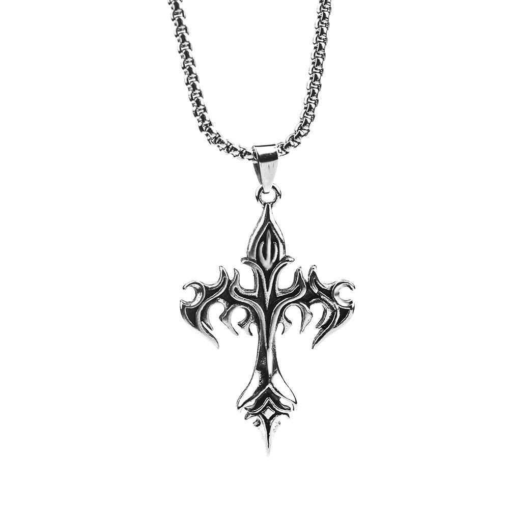 

Hip-hop rock retro punk domineering simple steel warrior cross amulet men s pendant birthday gift necklace Zircon wholesale