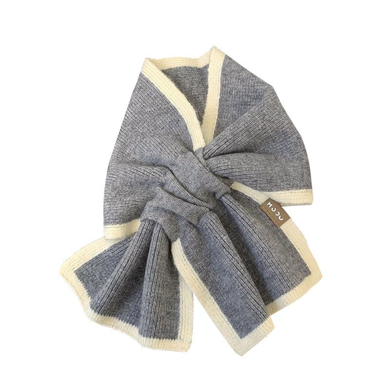 Knitted scarf, neck cover, warm in winter, double-sided contrasting color, student neck protection, simple cross, lazy scarf.