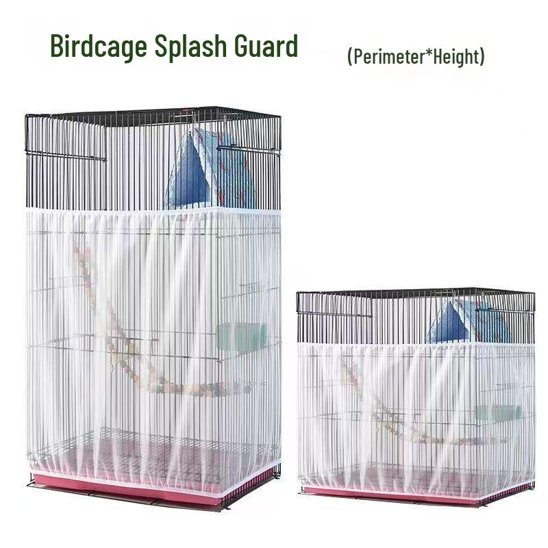 Universal Splash-Proof Parrot Cage Mesh Cover - Anti-Feather Flight Baffle for Square or Round Cages
