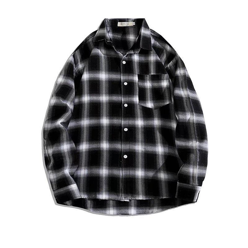 Camisa de manga comprida masculina, camisa xadrez, casaco juvenil