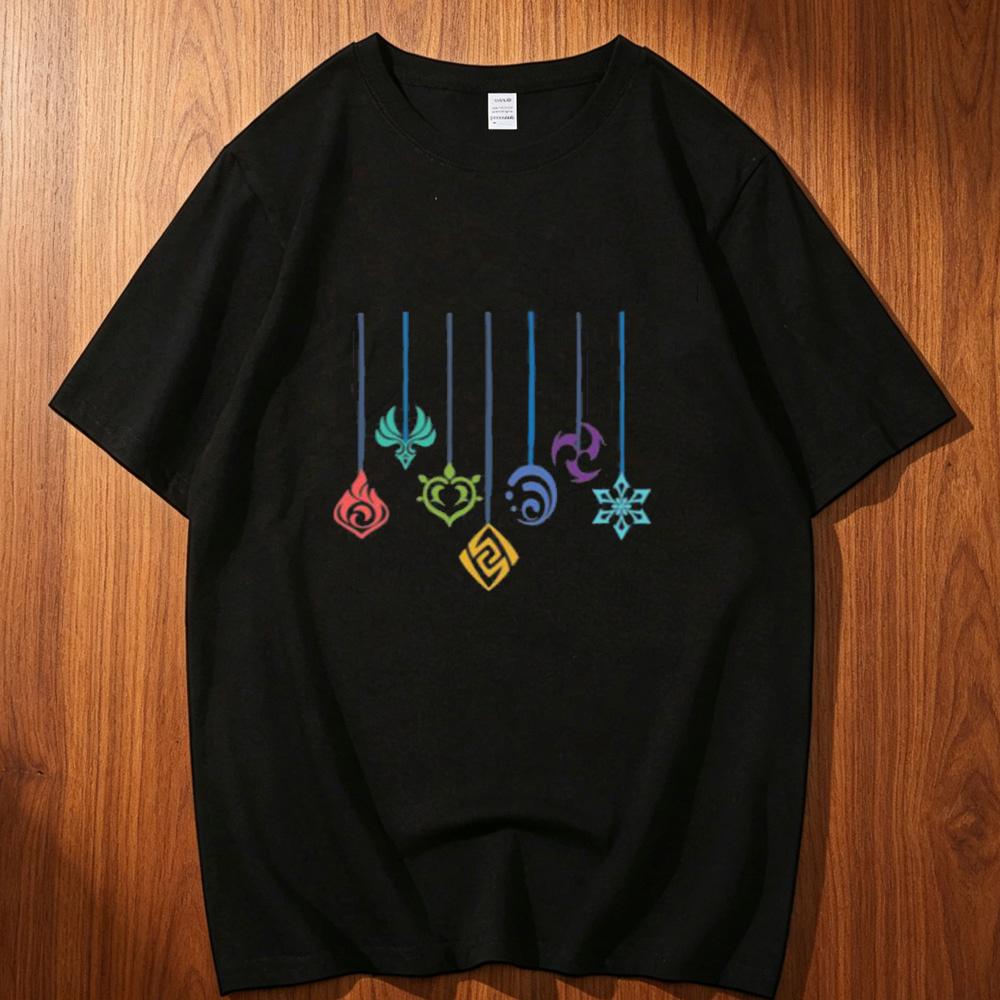 Genshin Impact Cotton Tshirt Teen Trendy 2000s Hip Hop University Shirt Y2k Breathable Streetwear Psychedelic Digital 80s