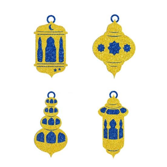 12 ks Sada topperů na dort Eid s lucernovými párátky Dekorace s půlměsícem pro dezerty Snadné vložení Třpytivé zlaté párátka na dort Potřeby pro párty