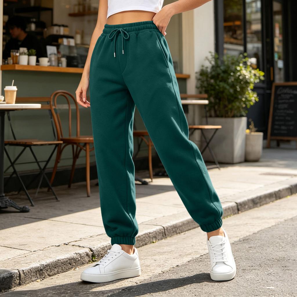 Pantalones de chándal con forro para mujer, color suelto para uso casual diario
