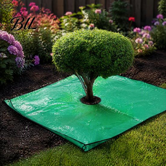 Foldable Garden Ground Cover Landscape Pruning Tarp with Hole, Metal Buckles, Waterproof Waste Tarp, Durable PE Leaf Disposal Mat Tree Bush