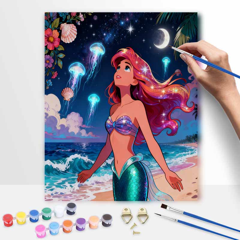 Disney Little Mermaid Paint Hand Painting Kit Night Sea Decoration Classic Style Home Decor Art Craft DIY Painting Gift Creative Wall Set