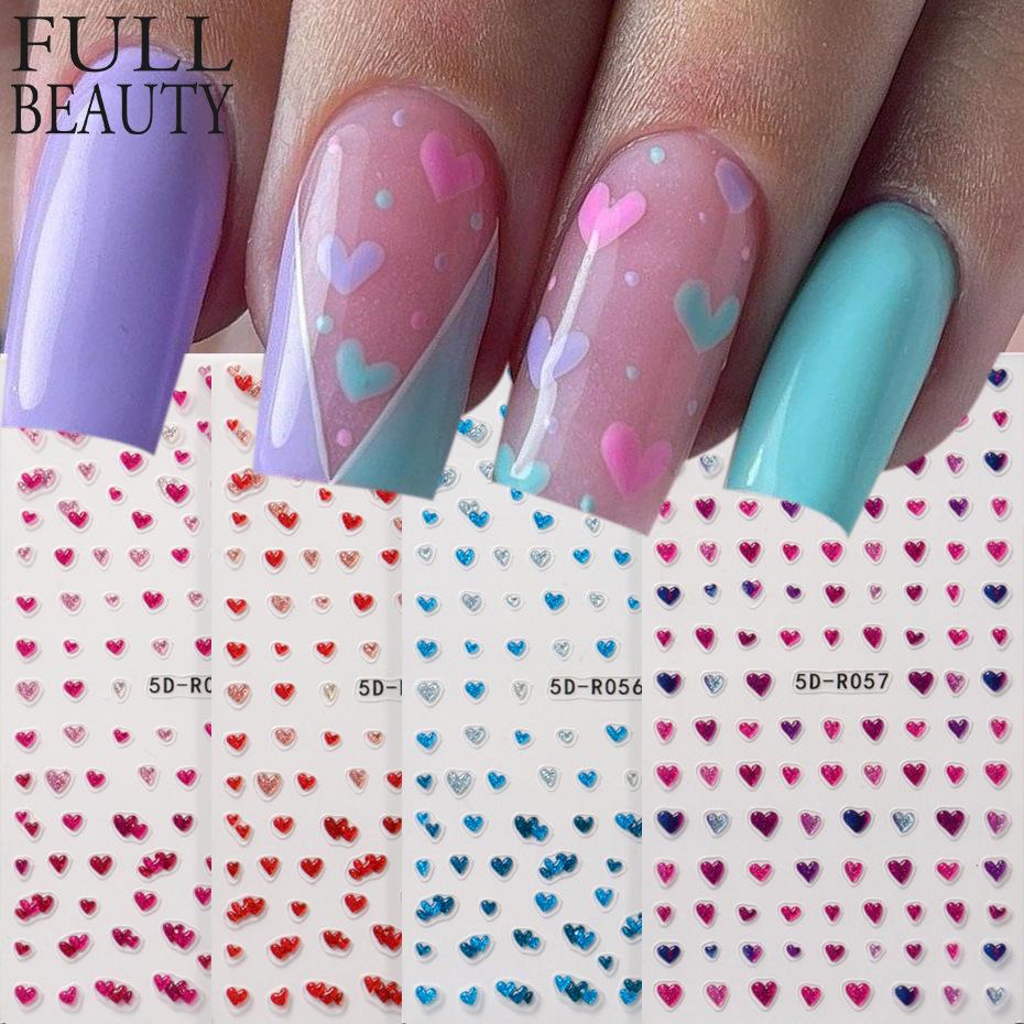 Nail Art Stickers Romantic Valentine's Day Mini Colorful Heart Embossed Three-dimensional Adhesive Nail Stickers