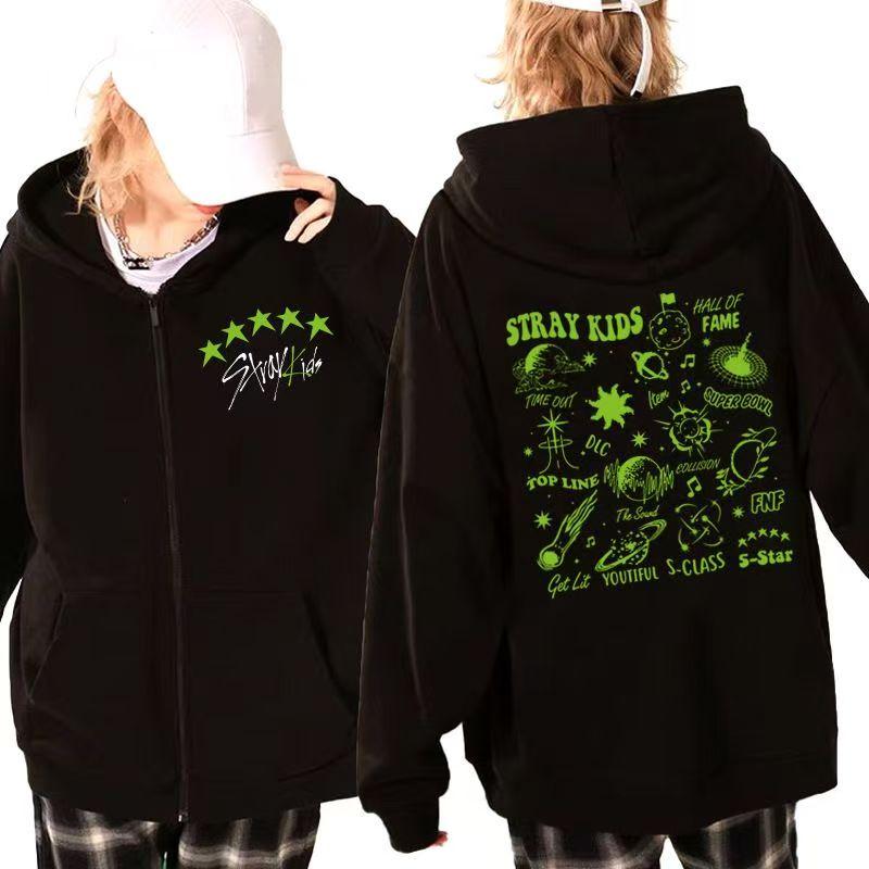 Sudadera con capucha con cremallera con estampado Stray Kids Kpop Maxident Estilo coreano Y2