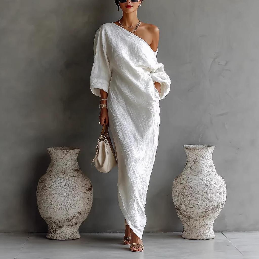 Elegant One-Shoulder Breathable Irregular Dress