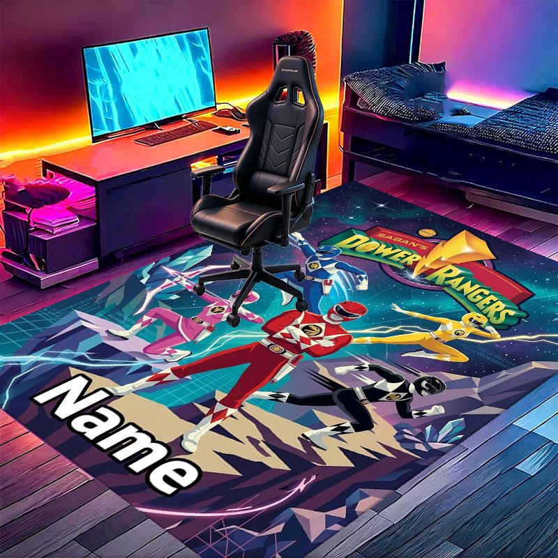 Custom Name Personalized Power Rangers Print Carpet, Versatile Home Decor Rug, for Playroom, Apartment, Balcony, Entryway, Hallway Gift