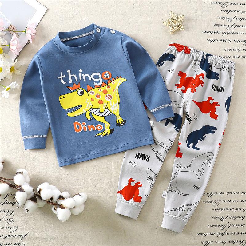 2026 Summer Children Long Sleeve Pant Underwear Set Baby Spring O-Neck Cartoon Cotton Pajama Set Home Wear Clothing for Girl Boy