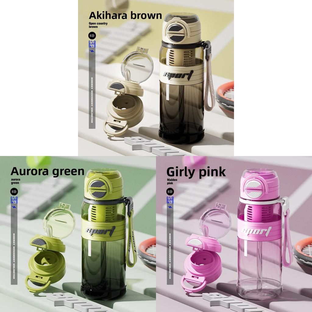 Portable Double Drinking Water Bottle With Straw For Sports And Travel