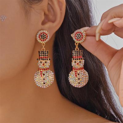 Light Luxury Full Rhinestone Snowman Dangle Earrings for Women Creative Snowflake Santa Claus Earrings Friendship Party Jewelry