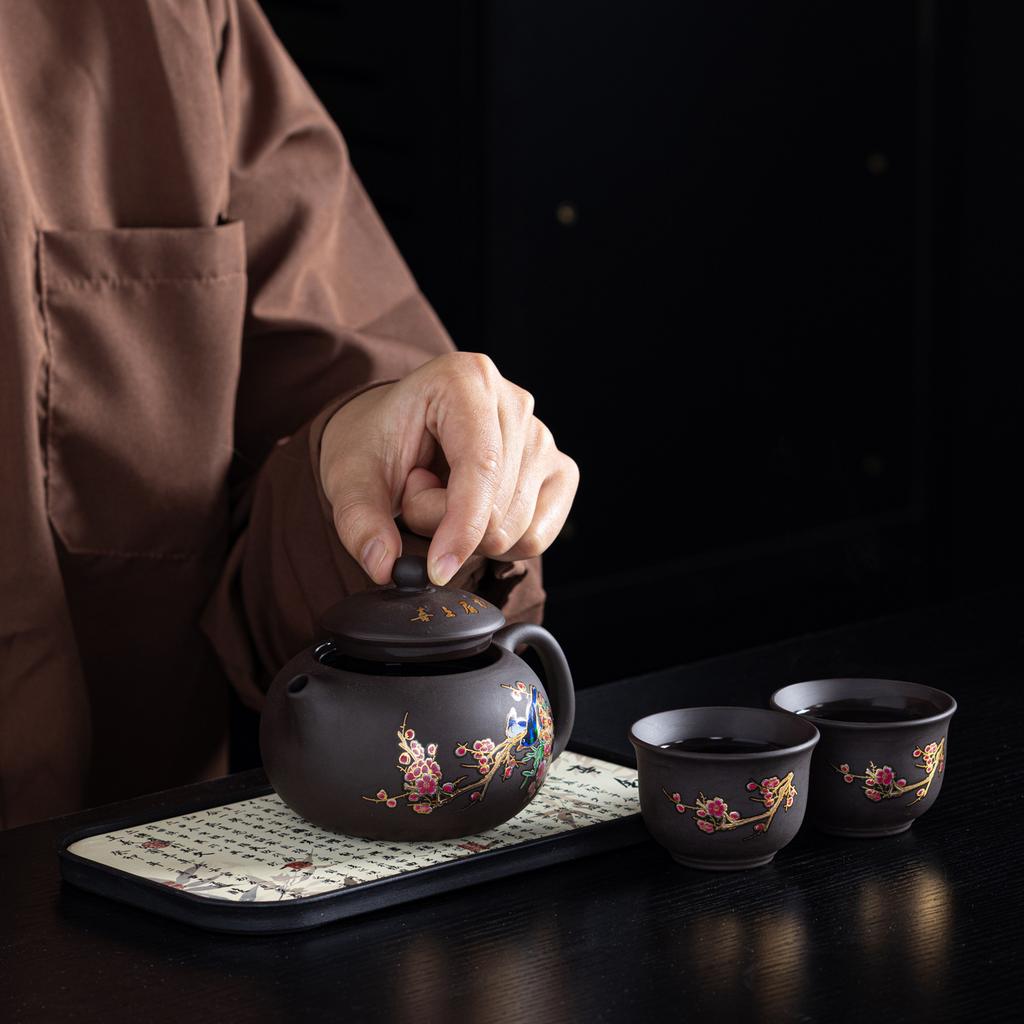 Color-changing purple sand travel tea set, one pot and two cups of dry bubble plate, business gifts, souvenirs, housewarming and opening