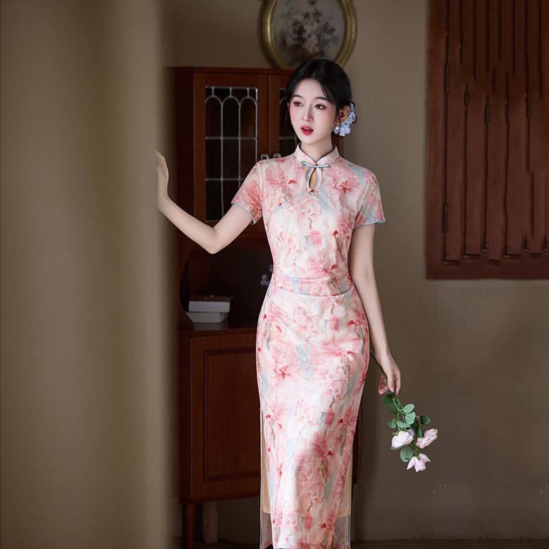 Pink National Style New Chinese Suzhou Long Cheongsam Improved Young 1011 New Women's High-end Sense Can Be Worn Daily