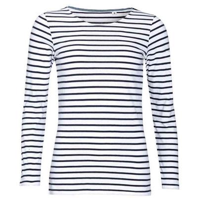 Womens/Ladies Marine Striped Long-Sleeved T-Shirt