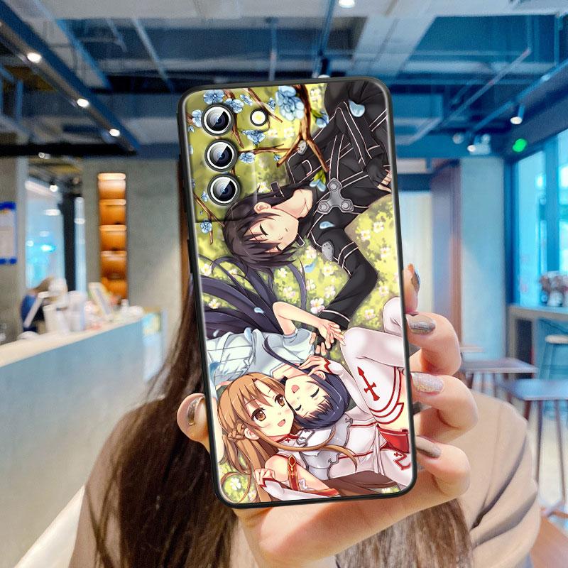 Anime Schwert Art Online SAO Handyhülle für Samsung S23 S22 S21 S20 S10 S8 Note 20 A9 A73 A71 A53 A33 Ultra Plus FE Schwarz