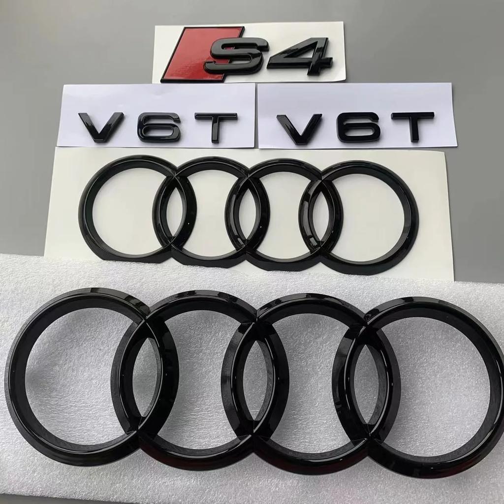 QR4 for M4 S4 2020-2024 Car Hood Front Grill Logo ABS Bright Black Rear Trunk Badge Emblem 4-Ring V6T Sticker Modified Accessories