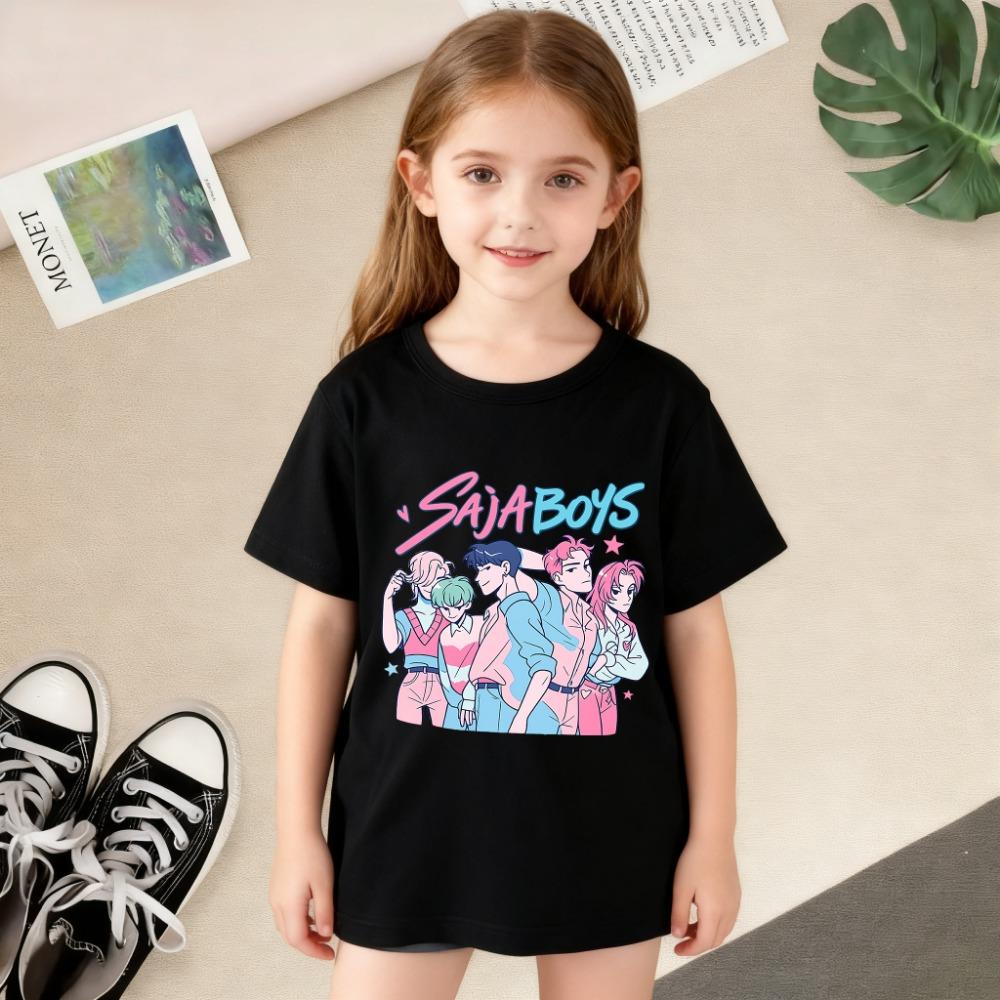 

2025 Movie Kpop Devil Hunter Children s T-shirt Short Sleeve Kpop Rumi Mira Zoye K-Pop Warrior Girl Round Neck T-shirt 110
