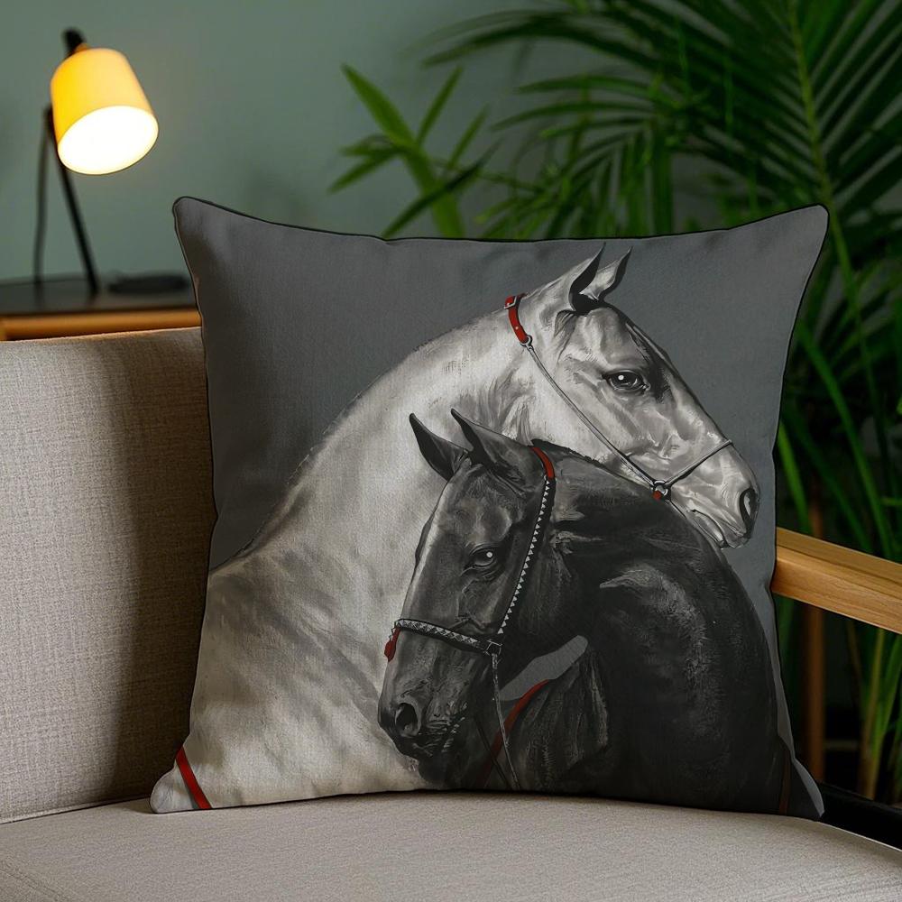 Rider Horse Painting Pillow Case Silky Elegant Comfort Sofa Bed Invisible Zipper