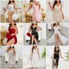 Multi-Style Sexy Lace Mesh Nightgown Deep V High Slit Print Cami Pajamas Women's Loungewear Versatile Seductive Sleepwear Collection with Diverse