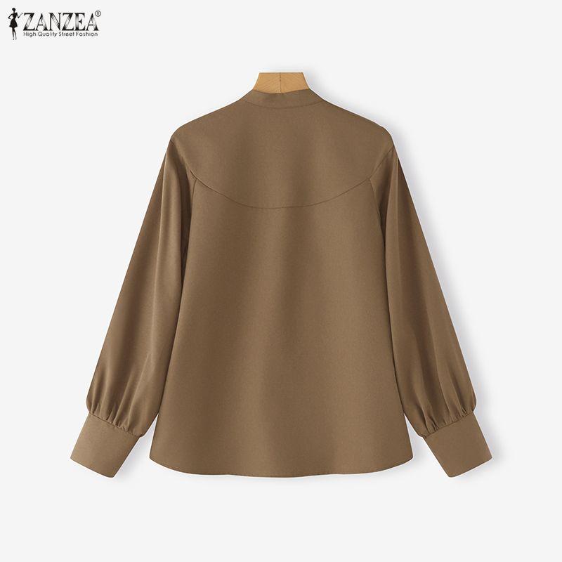 ZANZEA Women Casual Round Neck Solid Color Long Sleeve Blouse