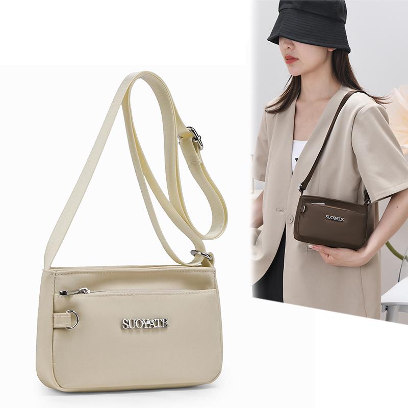 

Women s Multi-Layer Bag Large Capacity Mother Bag Nylon Crossbody Bag Solid Color Underarm Shoulder Bag білий