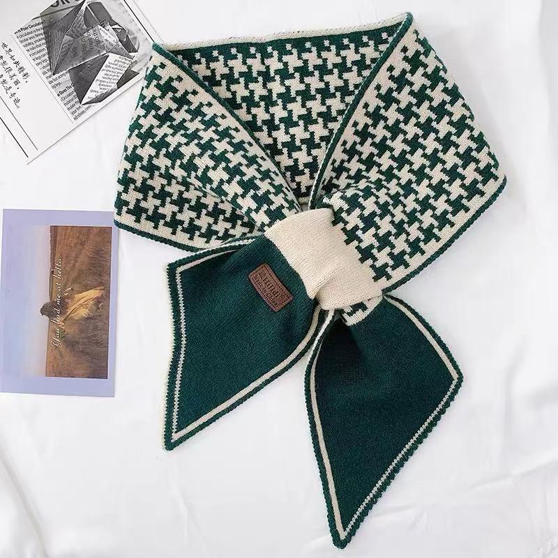 Women's Houndstooth Double-Sided Scarf Set - Thickened, Versatile, Autumn/Winter Neck Warmer