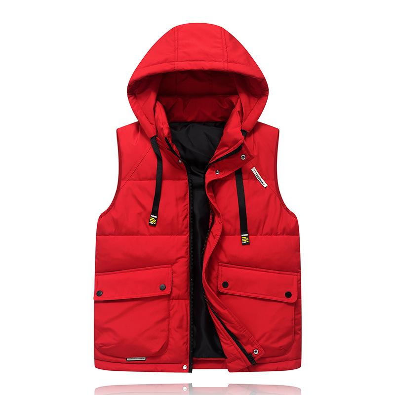 Large Pocket Cotton Vest Men's Autumn and Winter Trend Thickened Thermal Vest Student Hooded Jacket