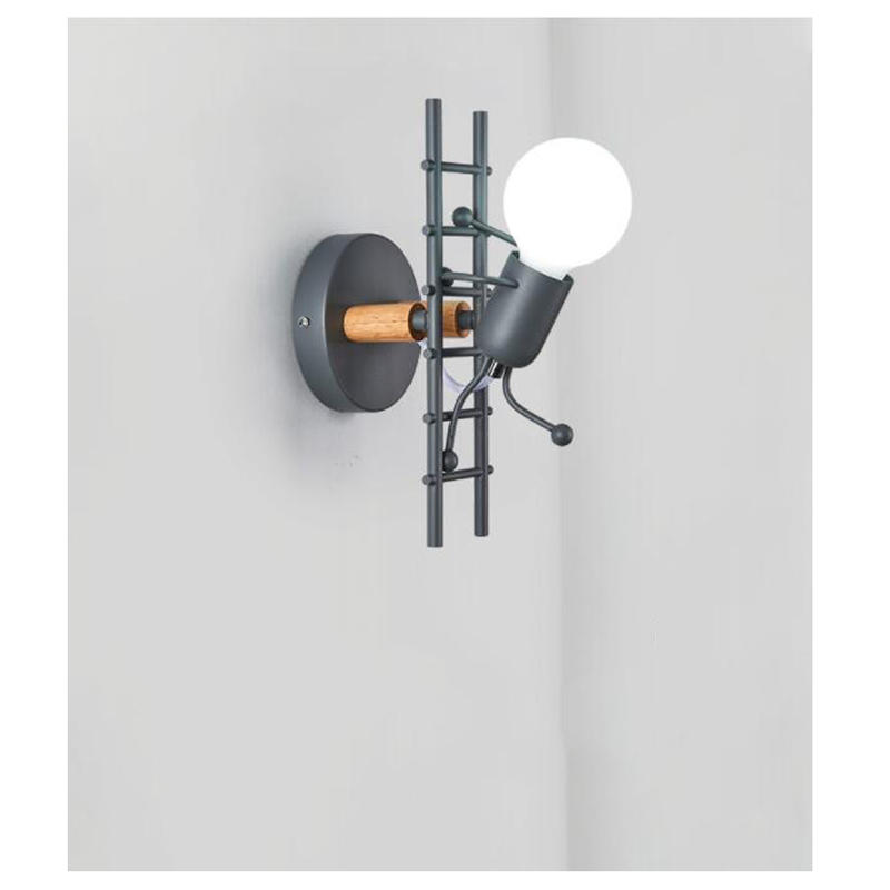 

Retro Wrought Iron Kinkiet LED 220V E27 without Bulb Industrial Wind Climbing Lamp Kids Bedroom Kinkiet Grey