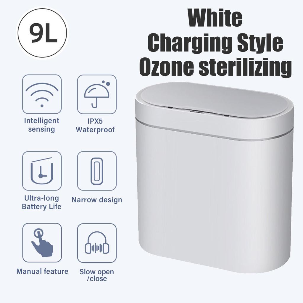 9L Motion Sensor Bathroom Trash Can with Lid, Automatic Garbage Bin for Bathroom, Slim Plastic Narrow Bedroom Bathroom Trash