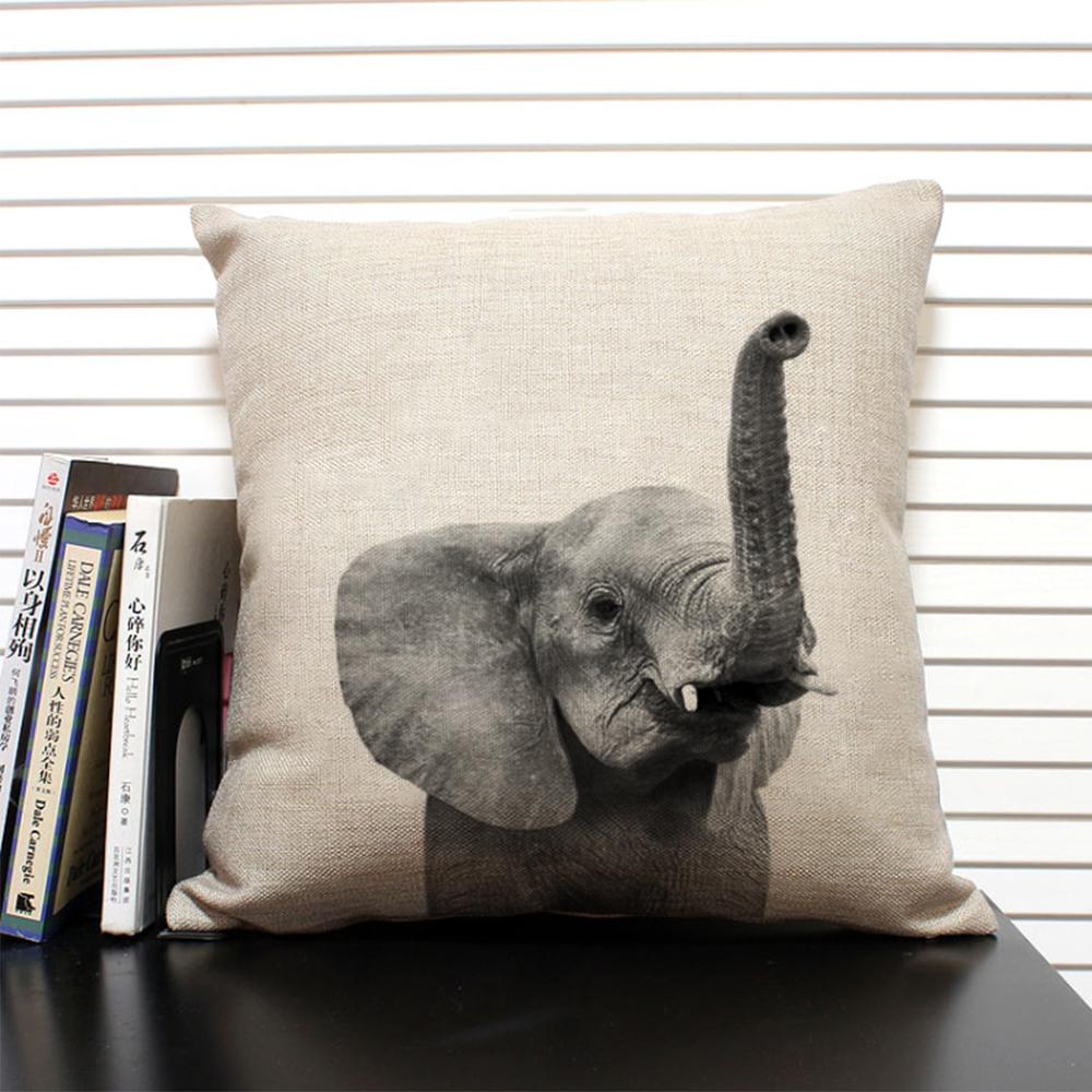 African Animal Lion Elephant Elk Decorative Pillow Cover Sofa Cushion Cover Farm Animal Portrait Linen Pillowcase 45x45cm