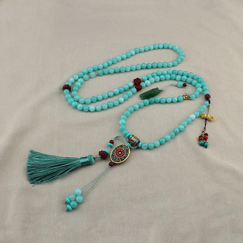 GEMCHIC Women s New Chinese Style Tibetan Beaded Long Tassel Necklace Autumn Winter Simple National Trendy Cold Tone Sweater Chain Accessory