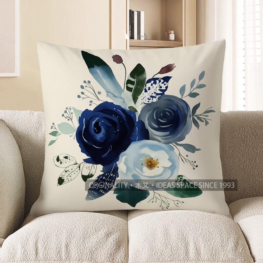 Home Decor Blue Floral Arrangement Throw Pillow For Home Pattern Cushion Cover Suitable For Sofa Bedroom Car Pillow Cover