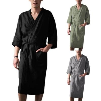 Camicia da notte da uomo Accappatoio da uomo Morbido Super Assorbimento d'acqua Cardigan con lacci Maniche a tre quarti Tasche Camicia da notte da uomo ampia Accappatoio