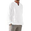 Cotton Linen Men Shirt Brief Breathable Comfy Solid Color Long Sleeve V Neck Casual Blouse Hawaiian Shirt Oversize Tops