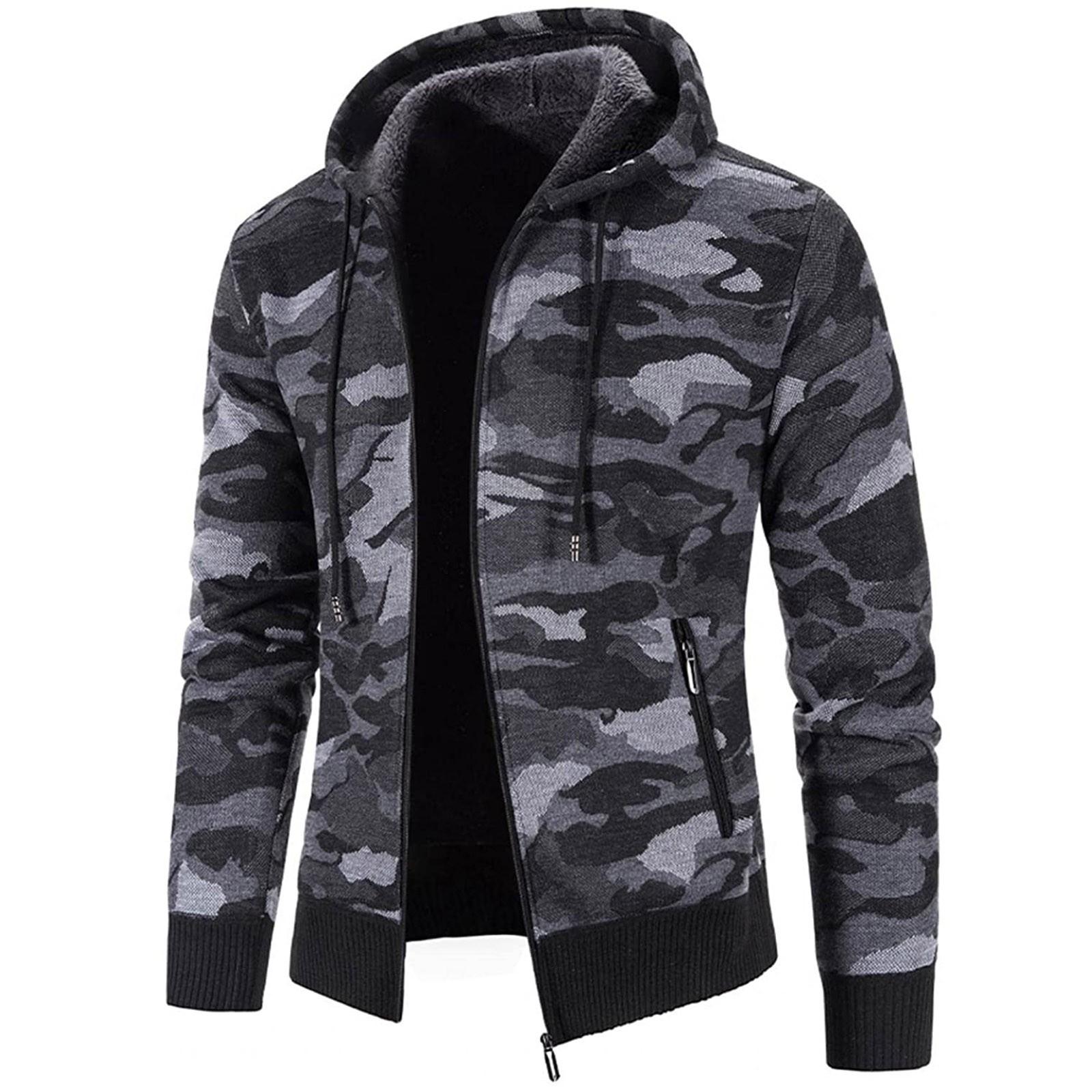 

Мужская мода для отдыха с длинным рукавом теплая куртка с капюшоном с камуфляжным принтом Топ XL